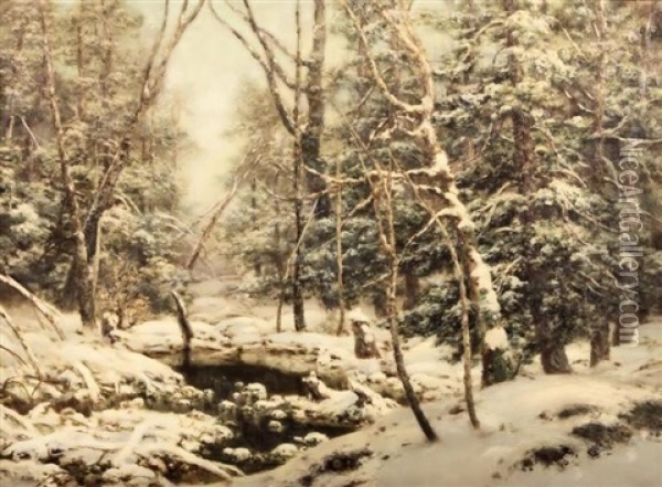 Deep In The Snow Covered Woods Oil Painting - Robert M. Decker