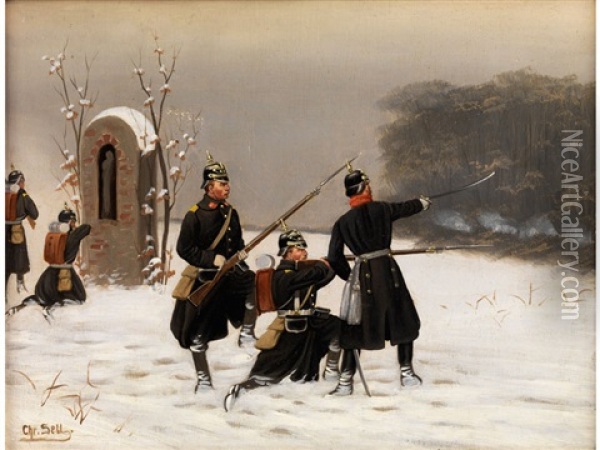 Preussische Infanterie Im Schnee Oil Painting - Christian Sell