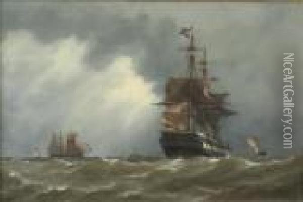 Shipping Off The Coast Oil Painting - Richard Henry Nibbs