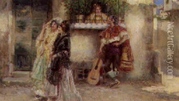 Los Chismorreos Oil Painting - Augustin Salinas y Teruel