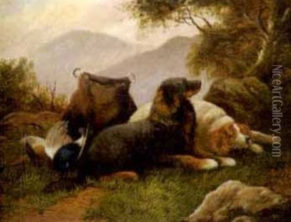 Two Hunting Dogs Oil Painting - William Benson
