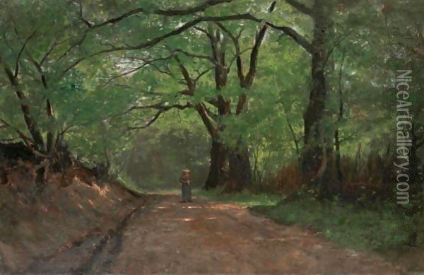 Paysage De Foret En Ete A Wooden Landscape In Summer Oil Painting - Gustave Castan