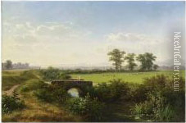 Travellers In A Summer Landscape Oil Painting - Jacob Maurer