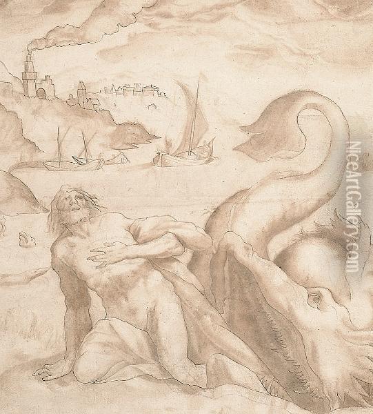 Jonah And The Whale Oil Painting - Dirck Barendsz.