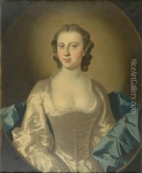 Portrait Of An Elegant Woman (+ Portrait Of An Elegant Man; Pair) Oil Painting - Thomas Hudson