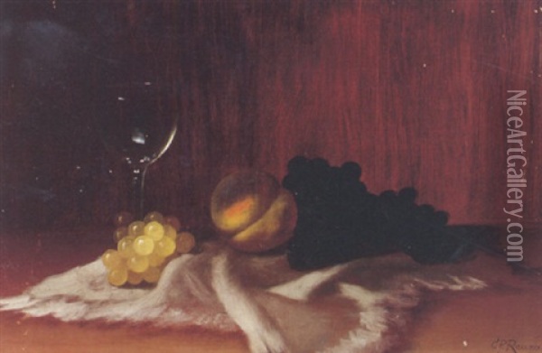 A Still Life With Fruit And A Wine Glass Oil Painting - Carducius Plantagenet Ream