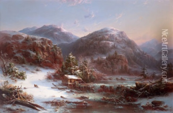 Winter In The Mountains (winter In The Adirondacks) Oil Painting - Regis Francois Gignoux