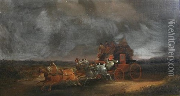 A Mail Coach On A Stormy Night Oil Painting - Charles Cooper Henderson