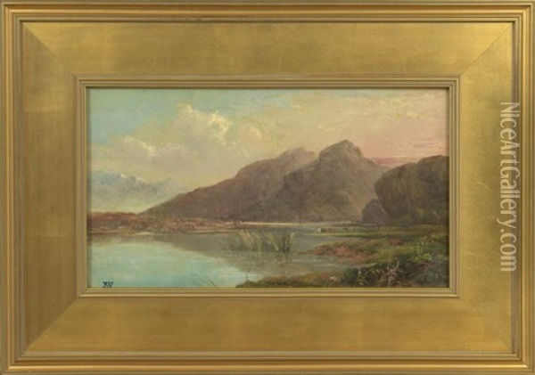 Mountainous River Landscape With Cattle Oil Painting - John Williamson