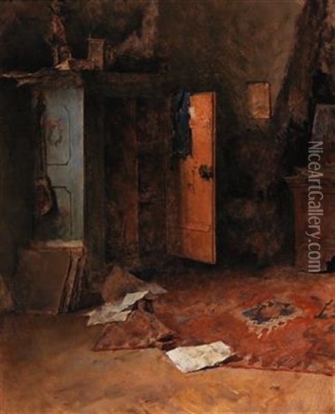 Interieur Oil Painting - Fritz (Friedrich) Rojka