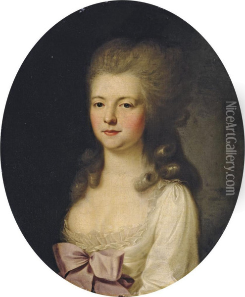 Portrait De Femme En Buste Portant Une Robe Blanche Oil Painting - Per I Krafft