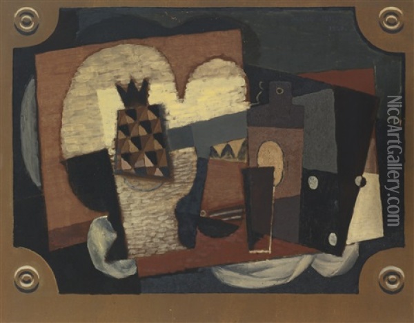 Nature Morte A L'ananas Oil Painting - Louis Marcoussis