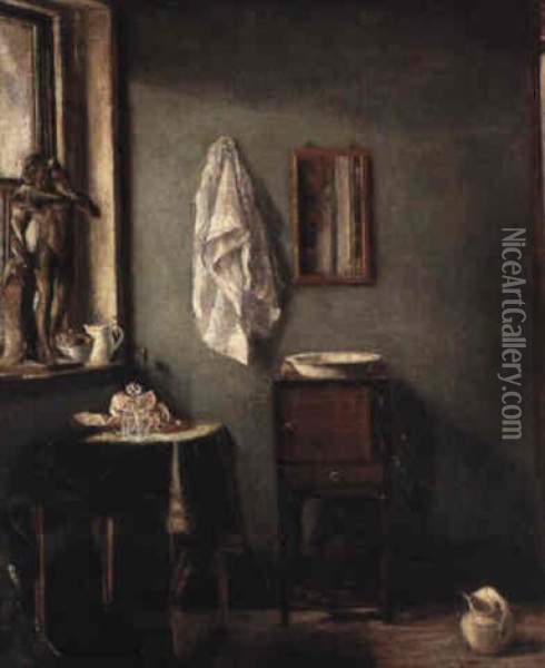 An Artist's Studio With A Statue Of Hercules After The Antique Oil Painting - Charles-Louis Lesaint