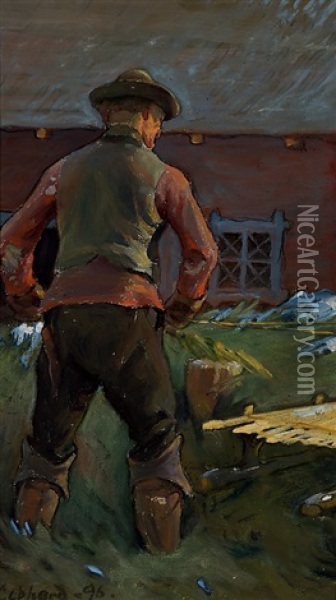 Man At Work Oil Painting - Albert Gebhard