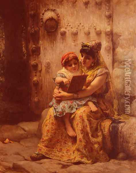 The Reading Lesson Oil Painting - Frederick Arthur Bridgman