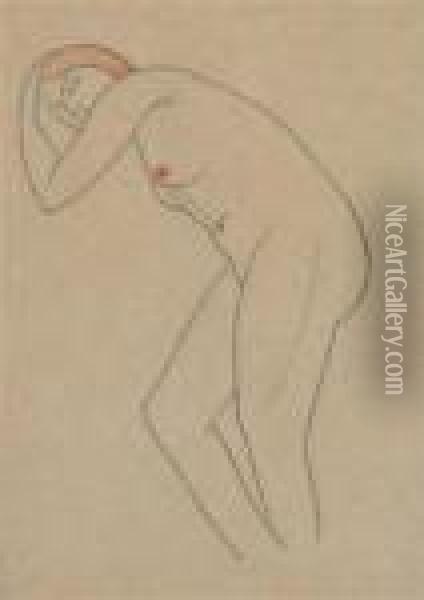 Study Of A Nude Leaning Forward Oil Painting - Eric Gill