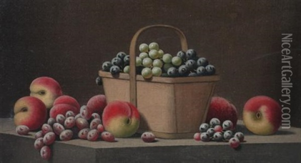 Grapes And Peaches With Basket Oil Painting - Barton S. Hays