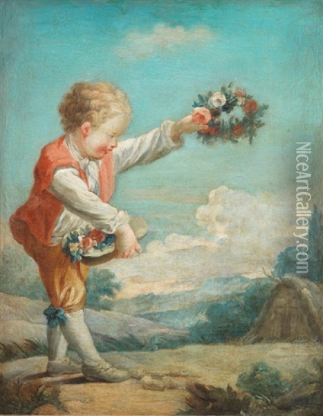 A Young Flower Vendor; And A Young Pretzel Vendor (2) Oil Painting - Jean-Baptiste Leprince