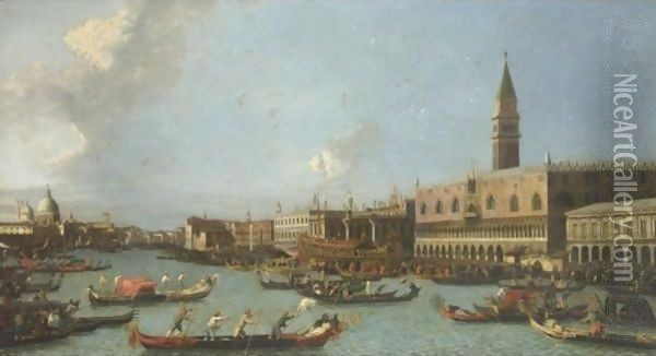 Il Bucintoro Di Ritorno Al Molo Il Giorno Dell'Ascensione Oil Painting - (Giovanni Antonio Canal) Canaletto