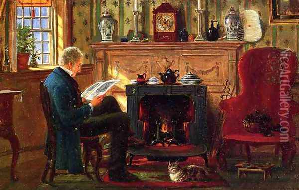 Examining Illustrations by the Fire Oil Painting - Edward Lamson Henry