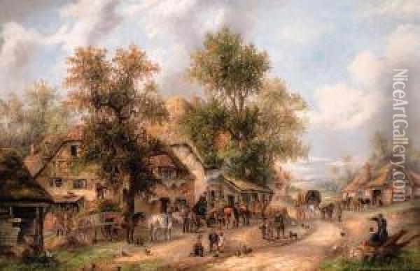 A Busy Village Lane Oil Painting - Masters Edward