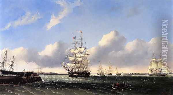 The Port of New Bedford from Crow Island Oil Painting - William Bradford