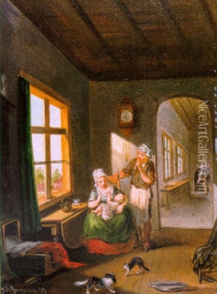 Huiselijk Tafereel Met Gezin Oil Painting - Johannes Mattheus Bogman