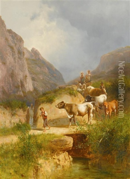 Shepherd Boy Leading The Herd Oil Painting - Andras Marko