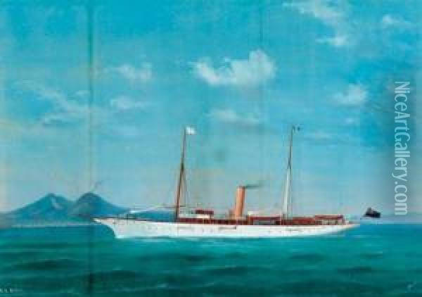 The Steam Yacht Evona In The Bay Of Naples Oil Painting - Atributed To A. De Simone