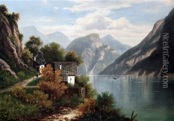 Swiss Lake Scene Oil Painting - Hermann Klingsboegl