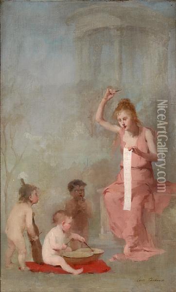 The Little Dancers; The Little Musicians (apair) Oil Painting - Louis Henri Deschamps