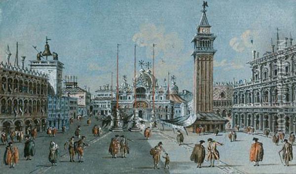 The Piazza San Marco; And The Piazzetta, San Marco, Venice Oil Painting - Giacomo Guardi