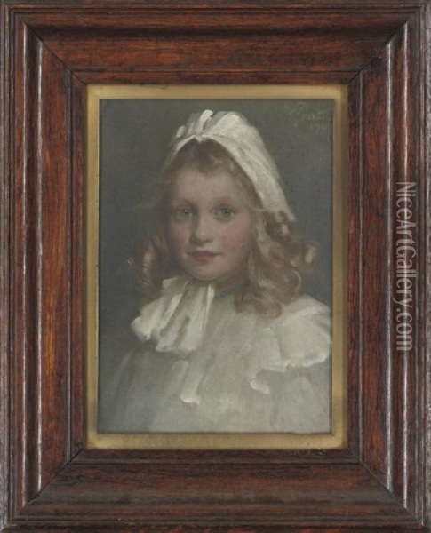 Portrait Of Muriel Calder, In A White Dress And Bonnet (+ Another, Photographic Reproduction; 2 Works) Oil Painting - William M. Pratt