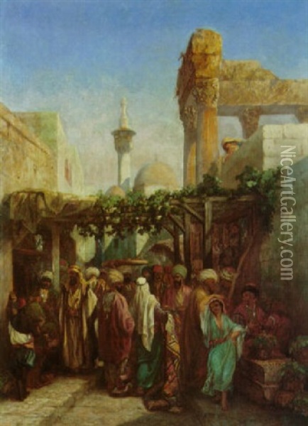 La Colonnade De Bacchus A Latakieh, Syrie Oil Painting - Camille Rogier