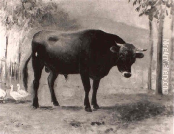 Bull Oil Painting - Karl Wilhelm Hahn