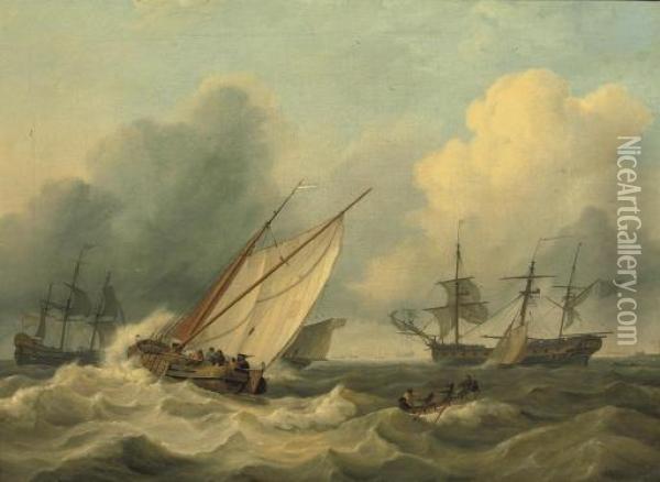Shipping Off The Coast Of Franeker Oil Painting - Nicolaas Bauer