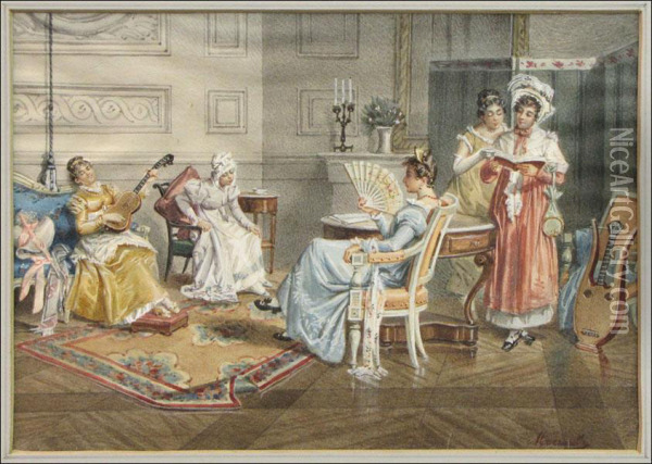Ladies Inthe Music Room Oil Painting - Mazzarolli