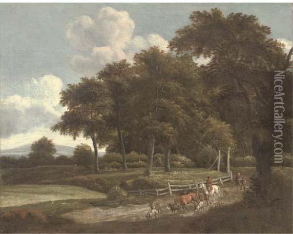 A Wooded Landscape With A Drover And Cattle Oil Painting - Jan Wijnants