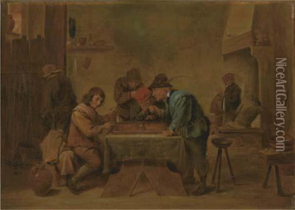 A Game Of Backgammon In The Inn Oil Painting - David The Younger Teniers