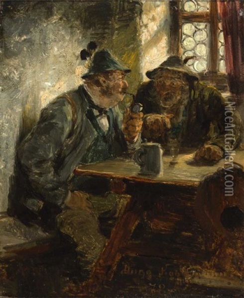 Zwei Stammtischbruder Bei Der Diskussion Oil Painting - Hugo Wilhelm Kauffmann