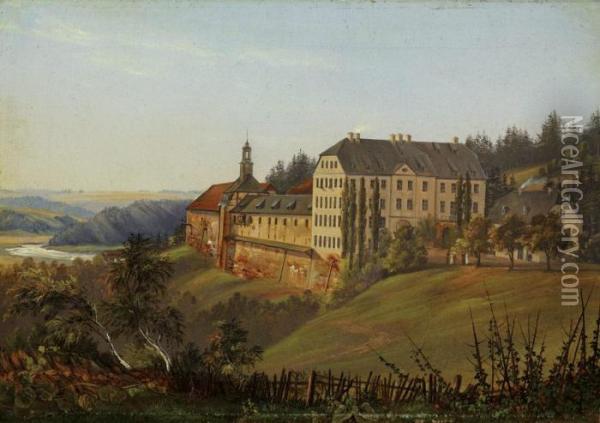 Schloss Berga And Der Weisen Elster Oil Painting - August Albert Zimmermann