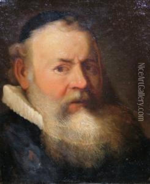 Portrait Of A Gentleman Quarter-length In White Ruff And Black Coat Turned To The Right Oil Painting - Jacob I De Backer