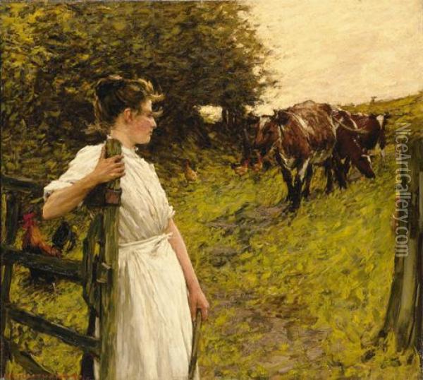 Back From The Common, Heyshott, West Sussex Oil Painting - Henry Herbert La Thangue