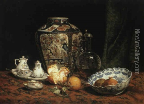 Still Life With Oranges And Porcelain Oil Painting - Jean Baptiste Olive