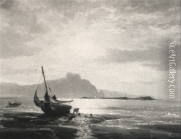 Fishermen On The Shore Oil Painting - Edward Moran