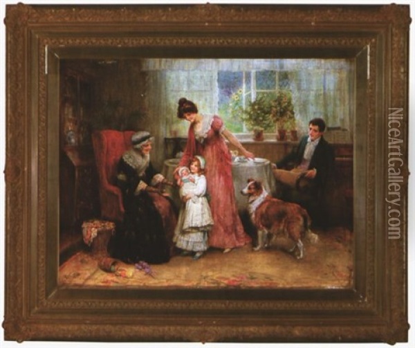 The New Baby Oil Painting - George Sheridan Knowles