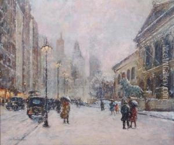 Outside The Art Institute Of Chicago Oil Painting - Colin Campbell Cooper