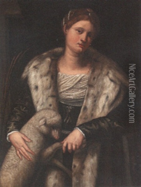 Portrait Of A Lady As Saint Agnes Oil Painting -  Moretto da Brescia