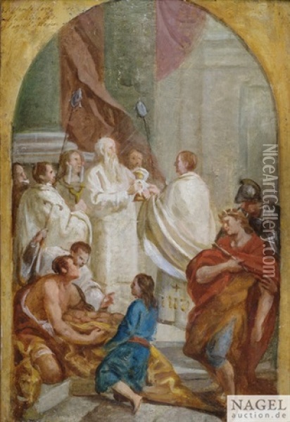 Die Messe Des Hl. Basilius Mit Kaiser Valerius Oil Painting - Pierre Hubert Subleyras