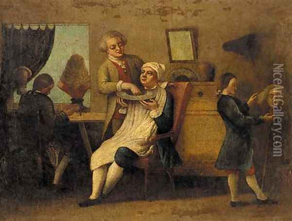 The barber's shop Oil Painting - English School